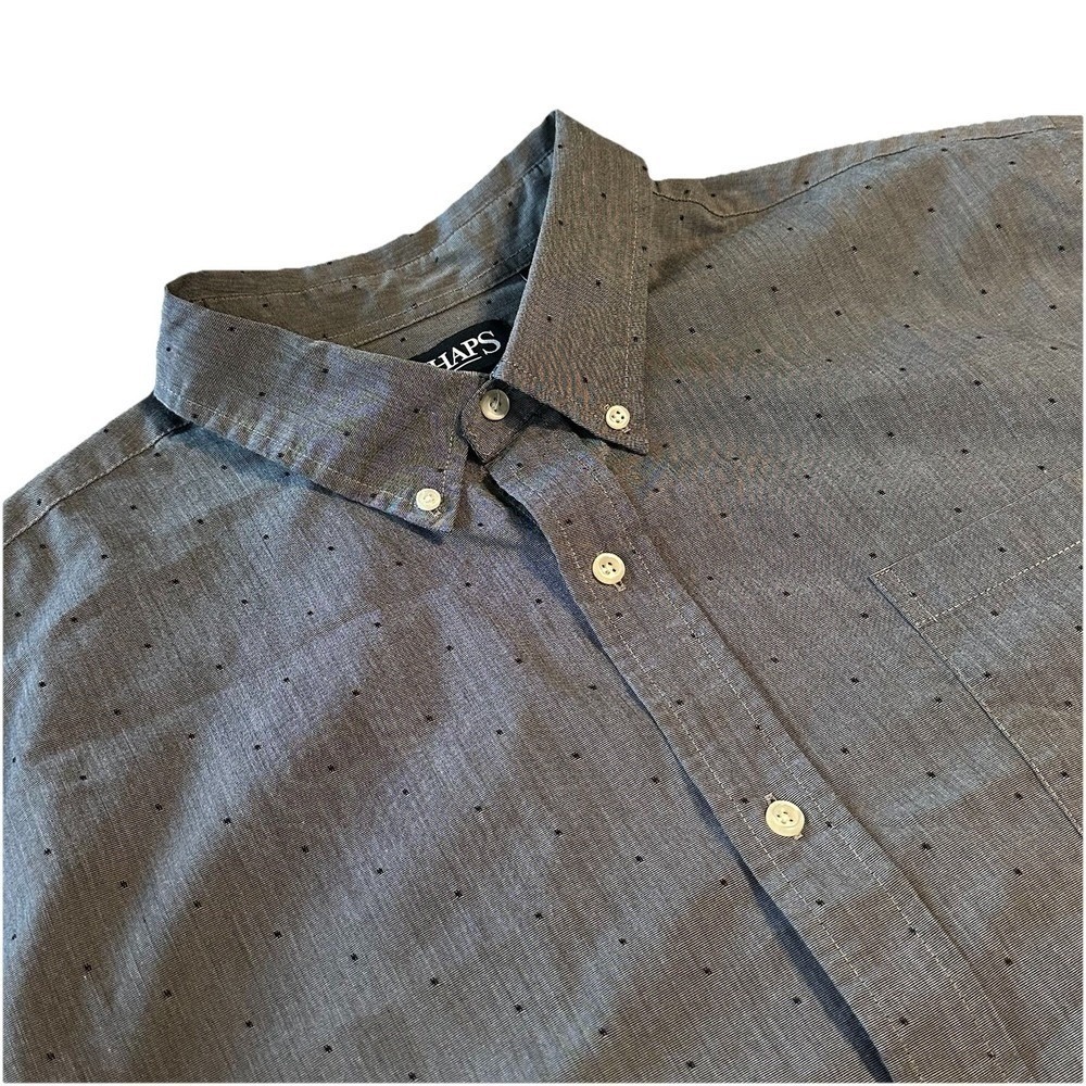 Chaps Dress Shirt Mens XXL Gray Black Geometric Long‎ Sleeve Button Collared